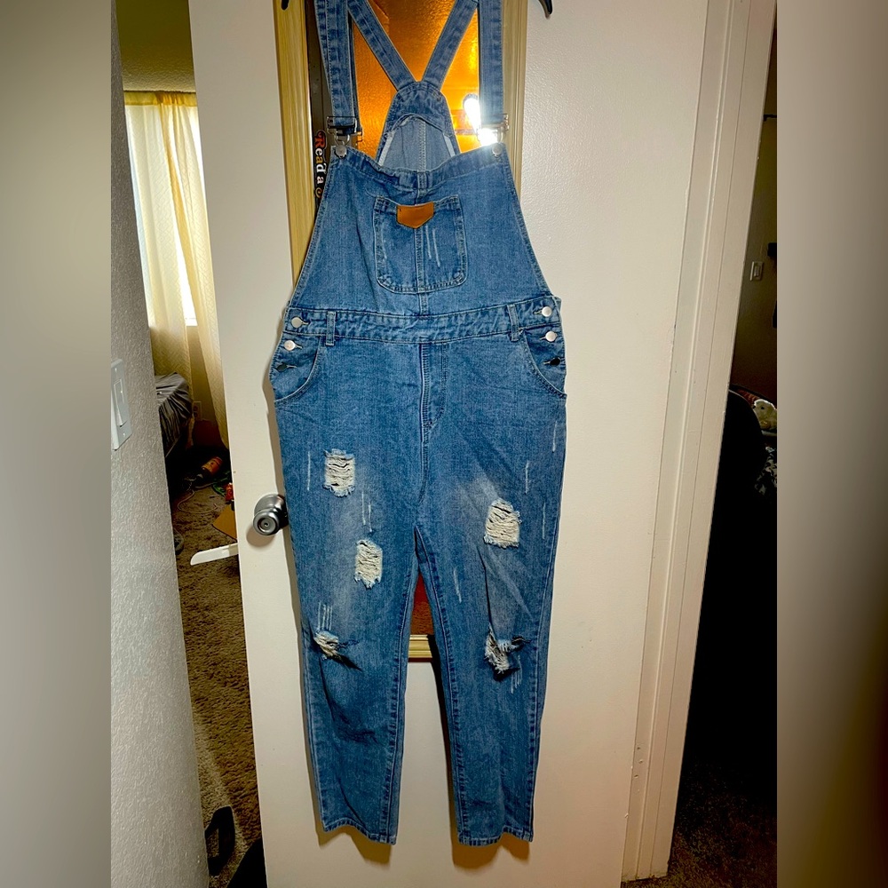 Distressed Denim Overalls